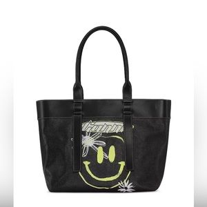 GANNI Canvas Black Tote Handbag Smiley emoji Print Retail $395